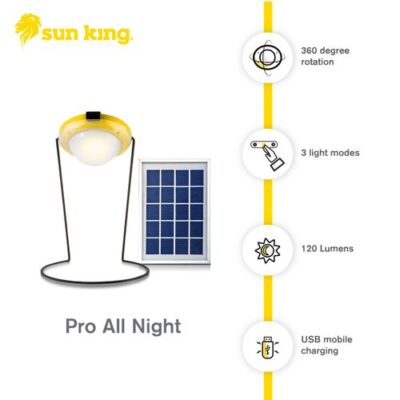 SunKing Solar Lighting- Pro All Night- Power LEDs With 120 Lumens, With 2800 MAh, 3.3 Volt Lithium-NMC Battery-Solarity