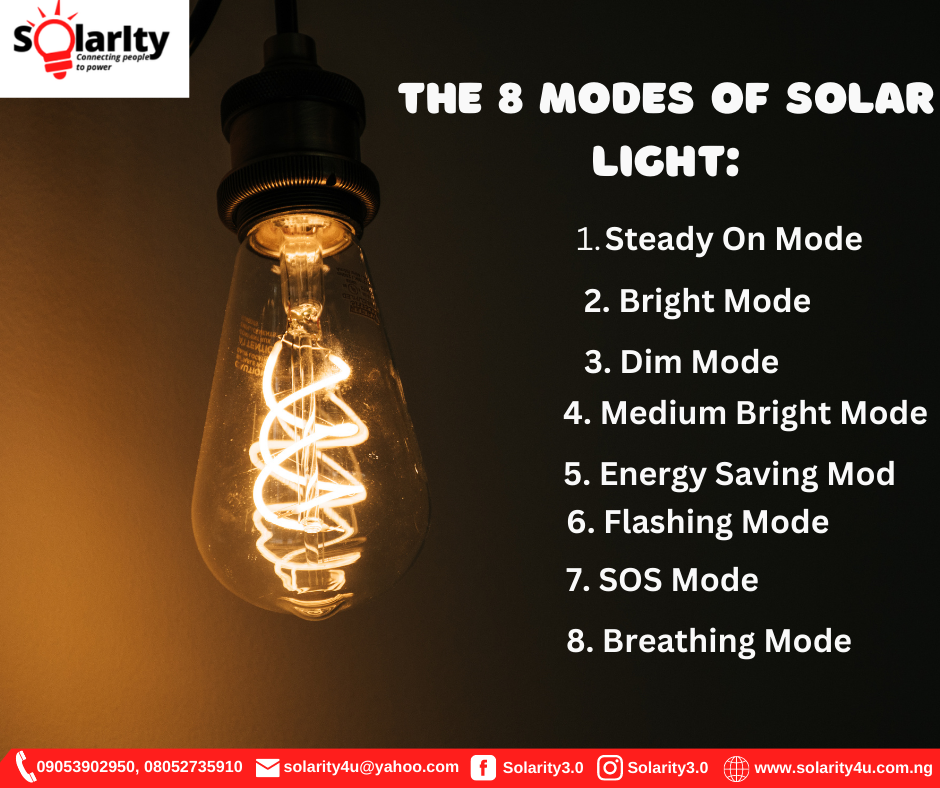 What are the eight modes of solar light in Nigeria?