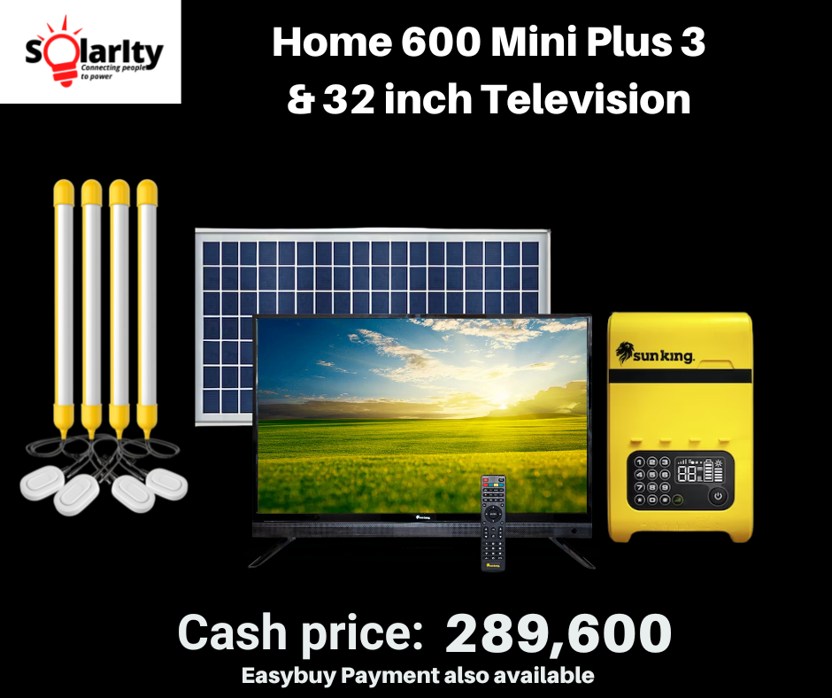 Sun King Home 600 Mini Plus 3 & 32 inch Television - Solar Light System - Solarity